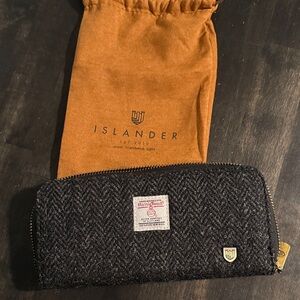 Islander Harris Tweed Charcoal Herringbone Wool Full Zip Wallet